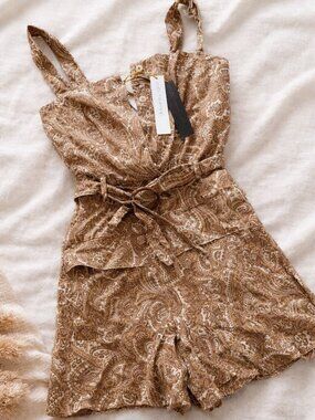 House of Harlow 1960 Paisley Romper Brown Beige Size XS (US 2) NWT